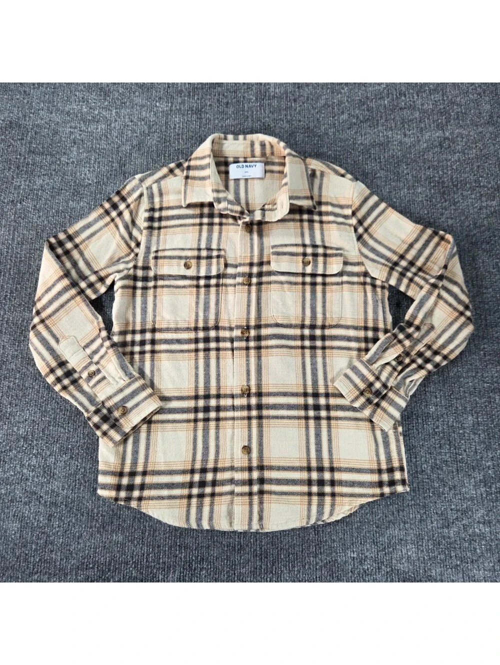 Old Navy Boy's Beige,Tan,Grey Plaid Cotton ButtonUp Long Sleeve Shirt M(8)